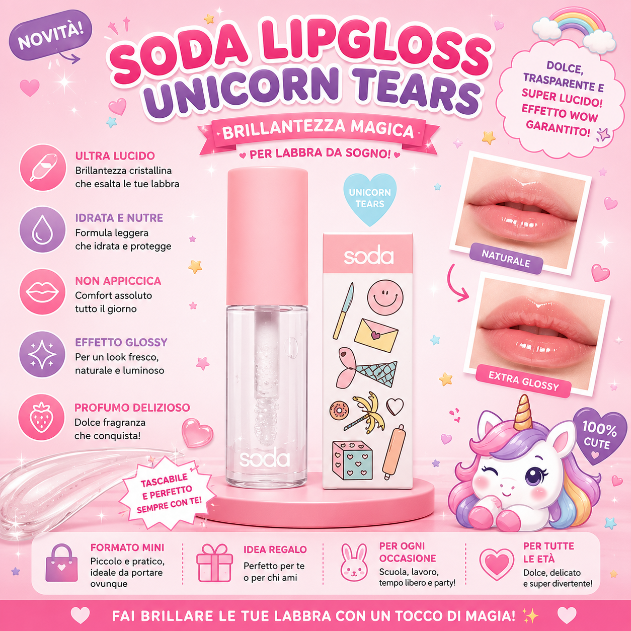 Unicorns Approve | SODA lip gloss decora con adesivi