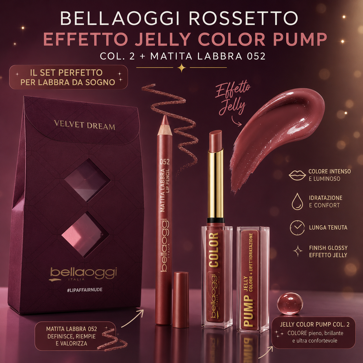 Bellaoggi Rossetto Effetto Jelly Color Lipstick Lucido Idratante 1 Pezzo