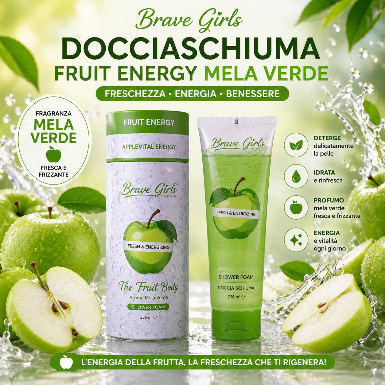 Brave Girls Docciaschiuma Fruit Energy Mela Verde 236ml