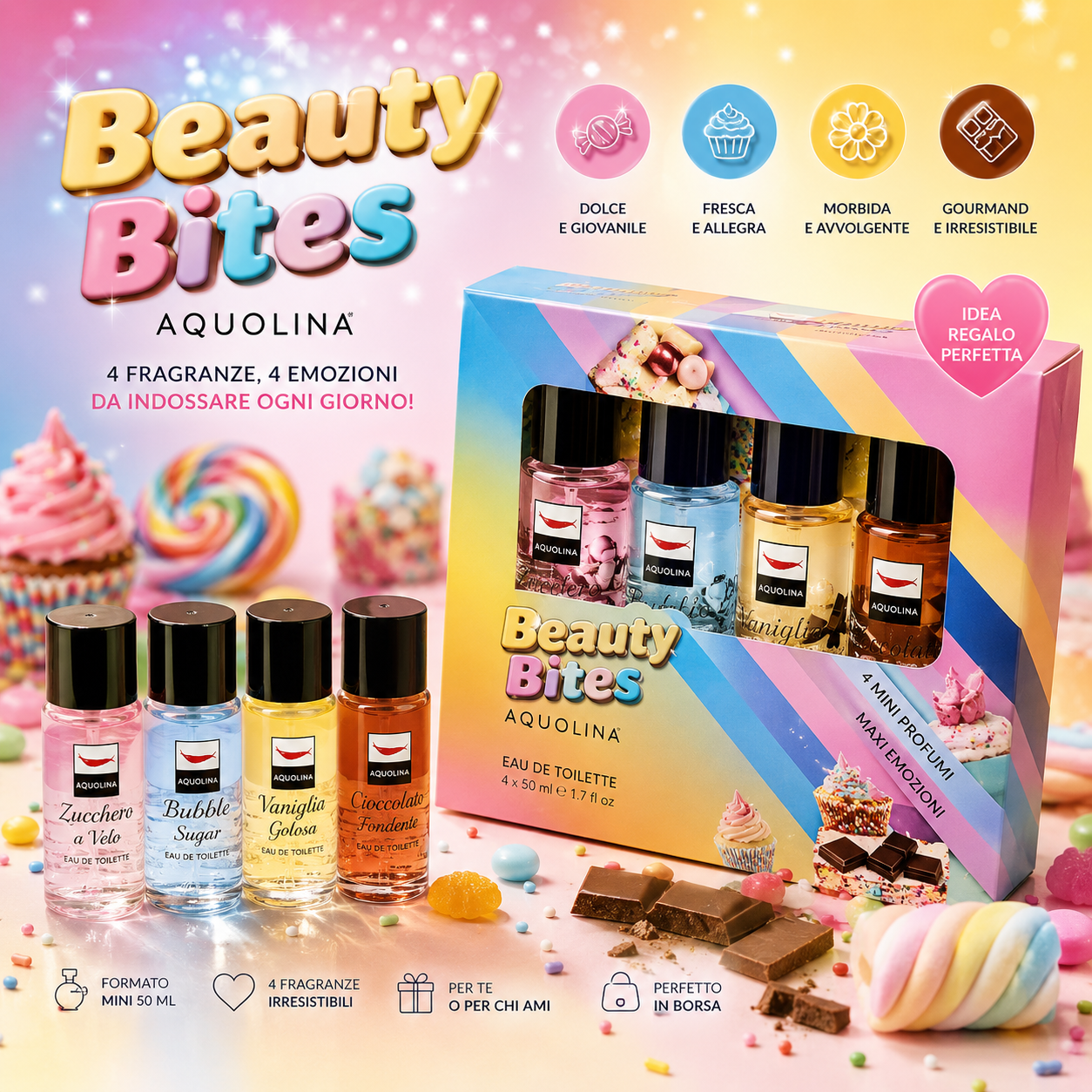 Beauty Bites Aquolina Set Profumato Dolce Corpo e Capelli 50 ml