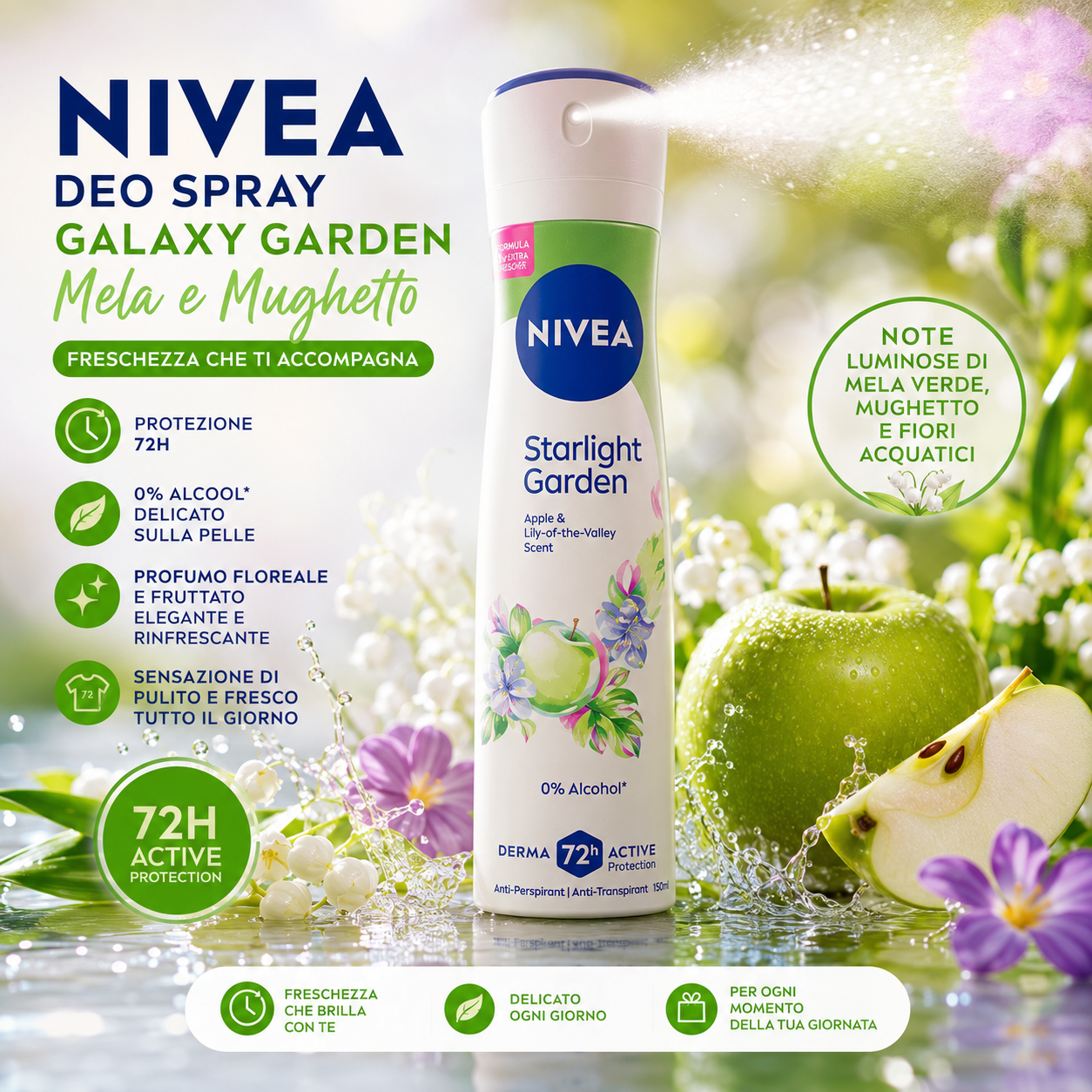 Nivea Deo Spray Galaxy Garden Mela e Muschio Deodorante 72h 150 ml