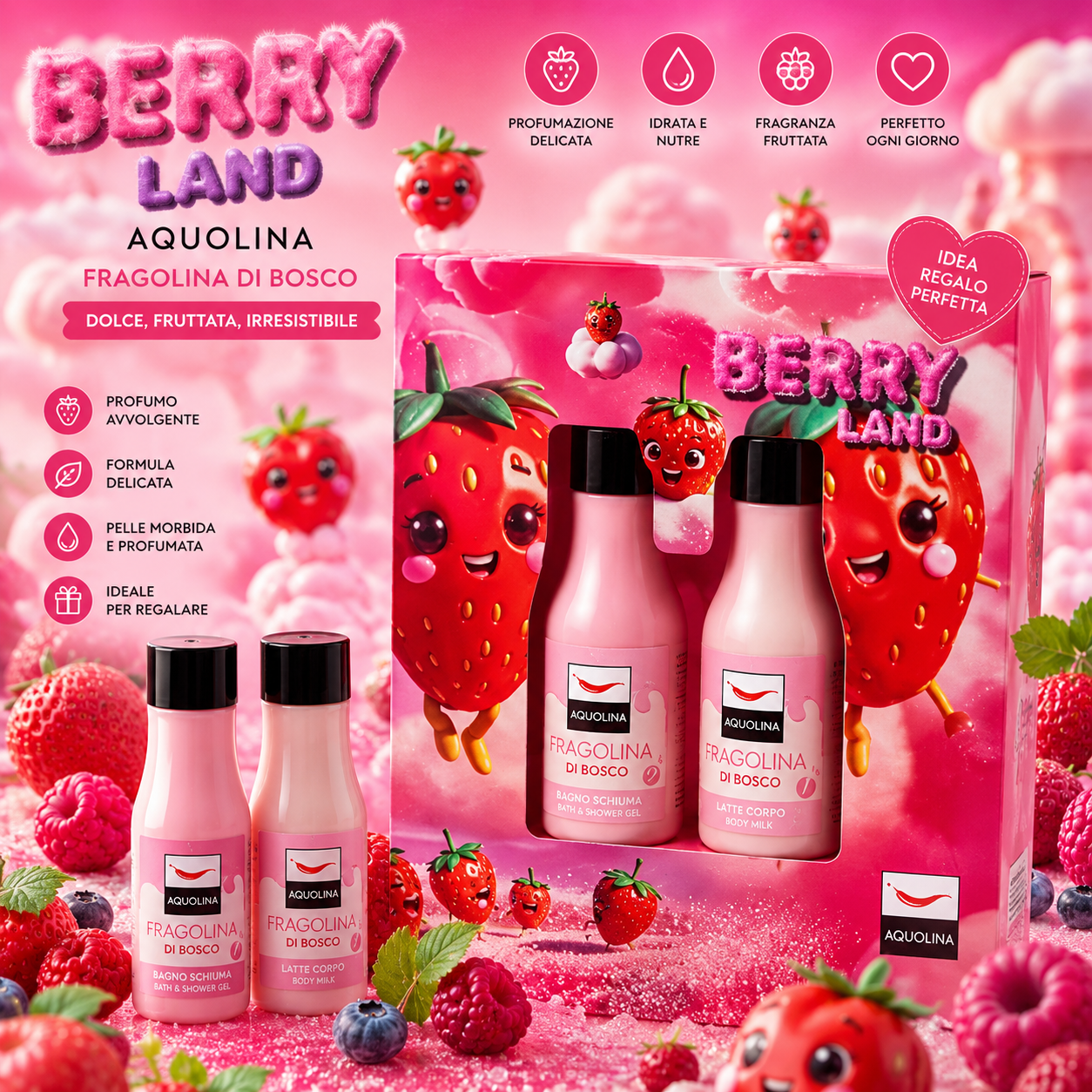 Berry Land Aquolina Set Fragola e Frutti Rossi Shower gel  e crema corpo 125ml