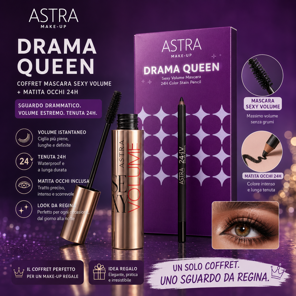 Astra Drama Queen Mascara Volume Intenso Effetto Panoramico Nero 10 ml