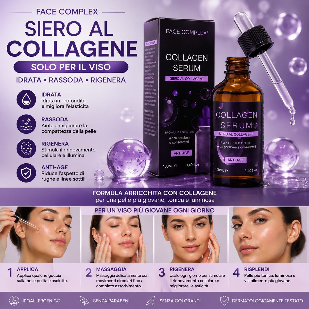 FACE COMPLEX Siero al Collagene 30 ml Effetto Lifting Anti Age e Idratante