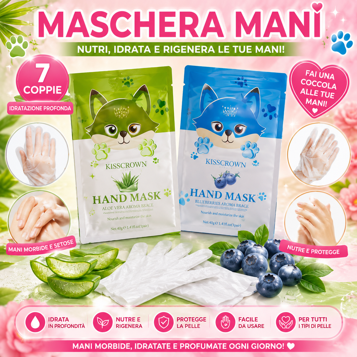 7 maschere mani guantini idratanti e nutrienti