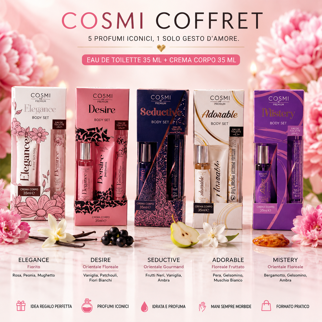 Cosmi Coffret Profumi Donna + Crema corpo – Set Regalo Fragranze