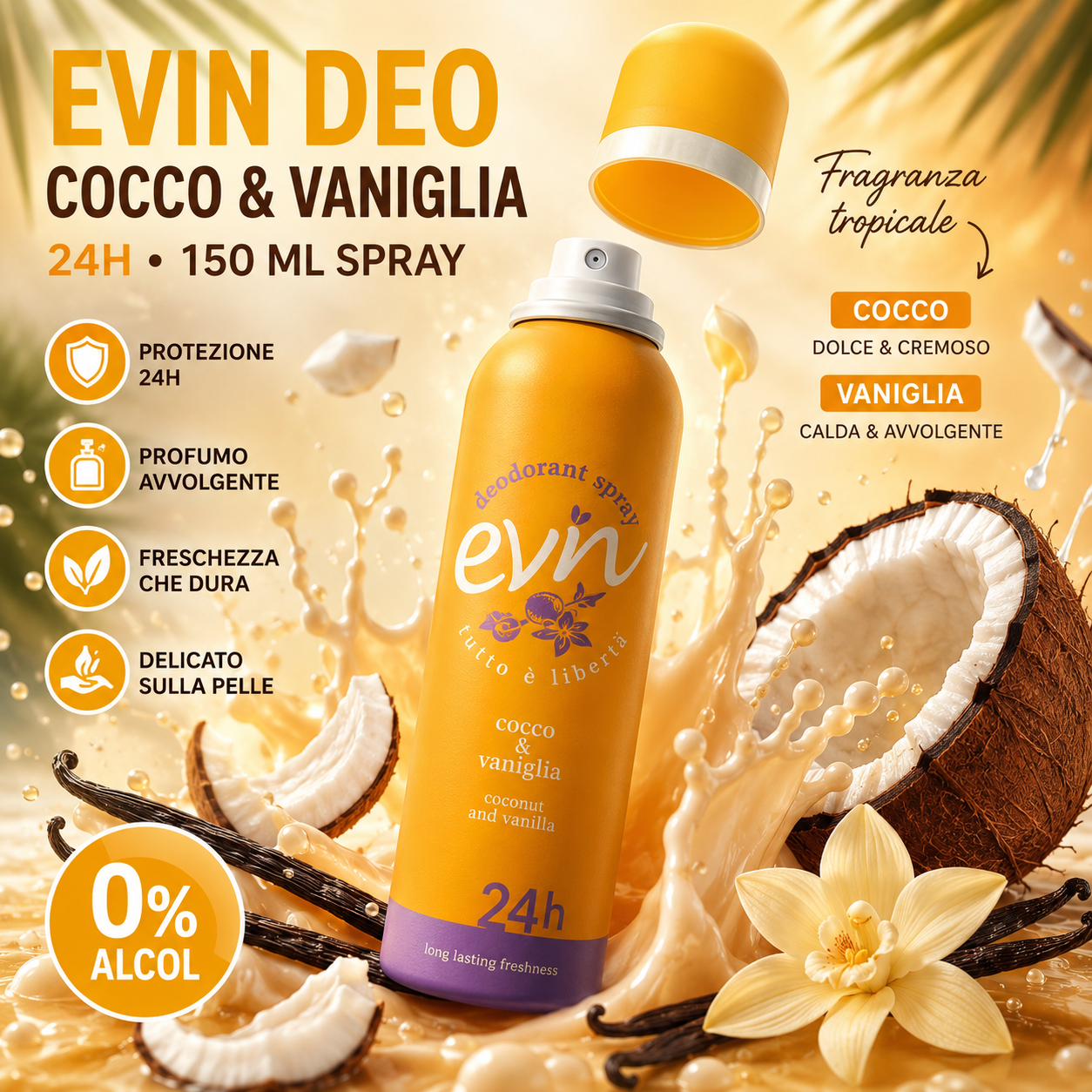 Evin Deo Cocco e Vaniglia Deodorante Spray Profumato 150 ml