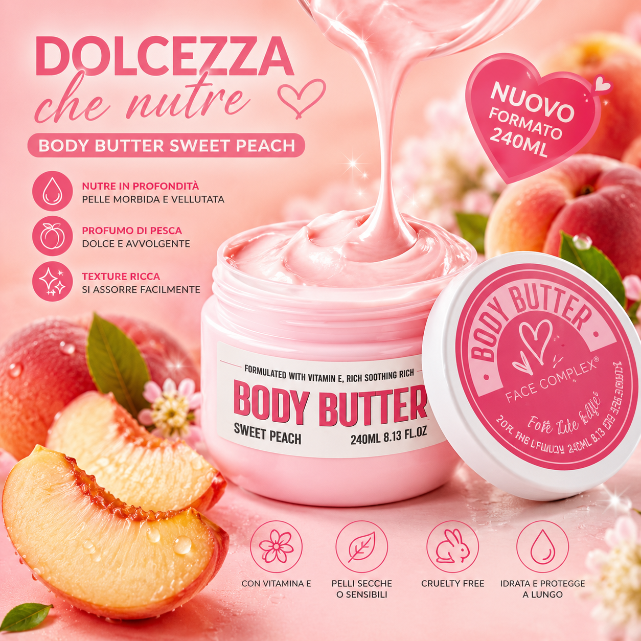 Face Complex Body Butter Sweet Peach 250ml – Burro Corpo Nutriente alla Pesca