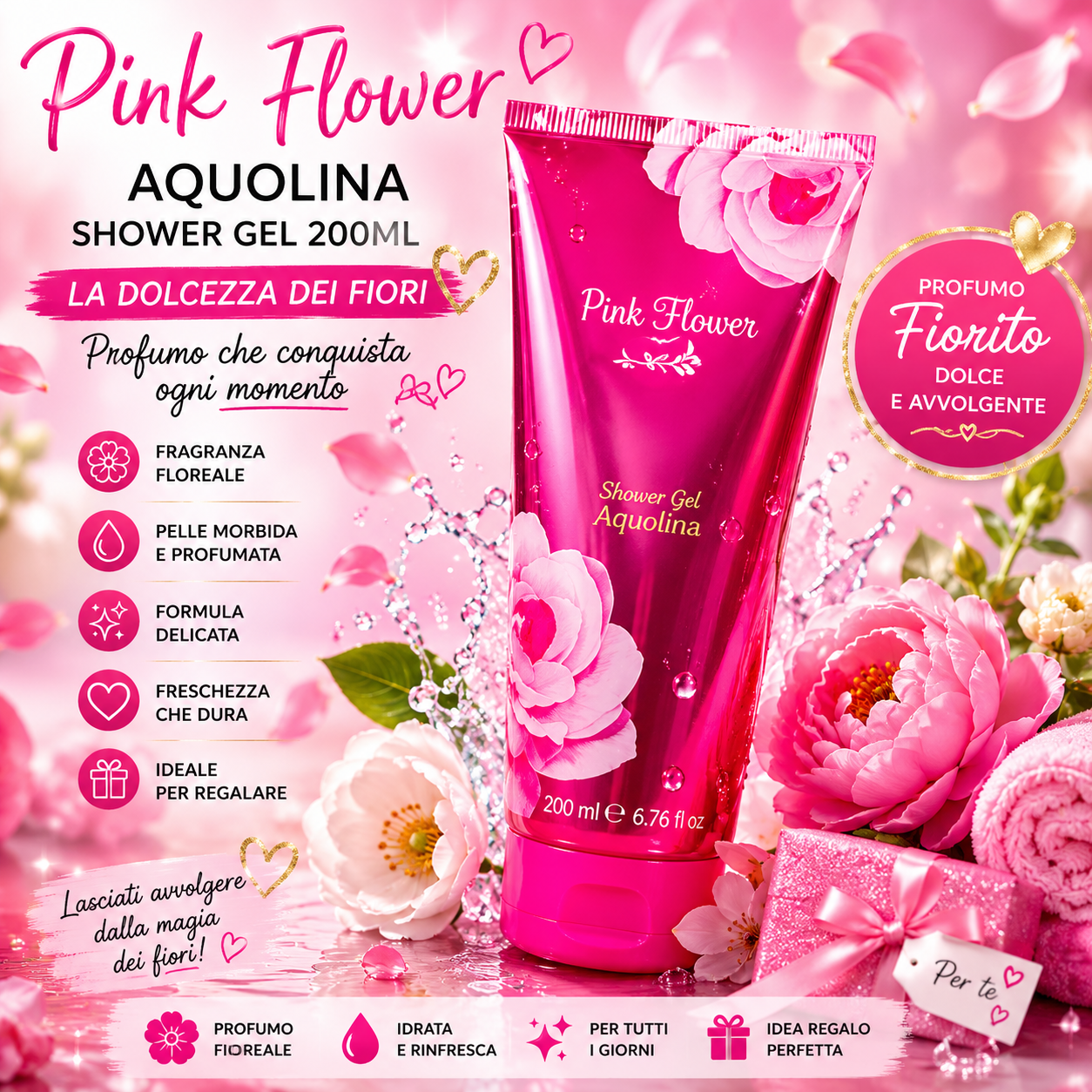 Pink Flower Aquolina Shower Gel Bagno Doccia Profumato 250 ml