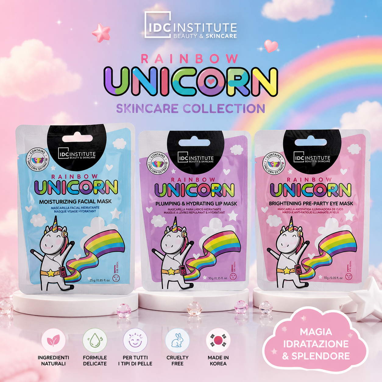 IDC Rainbow Unicorn Face & Lip Mask Set