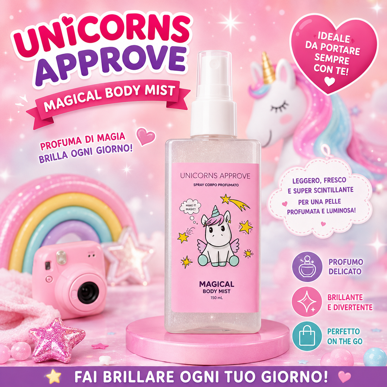 UNICORNS APPROVE | Acqua corpo glitter zucchero filato 150 ml