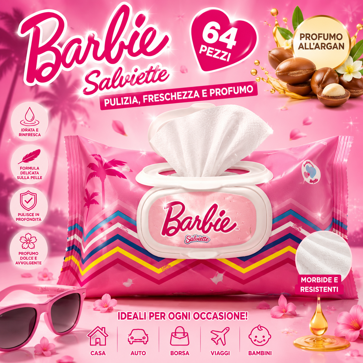 Barbie Salviette Detergenti Delicate 64 Pezzi