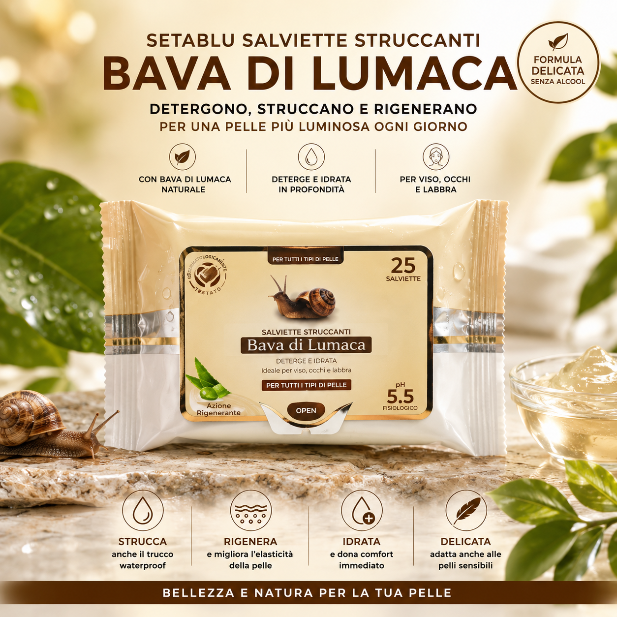 Setablu Salviette Struccanti Bava di Lumaca 25pz Rigeneranti