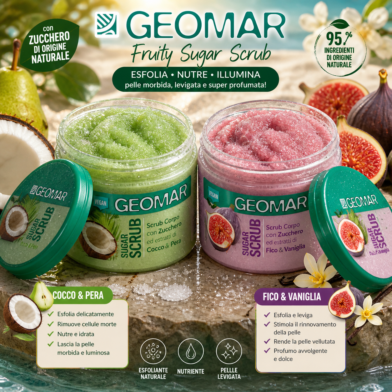Scrub Corpo Geomar allo Zucchero 🍃✨ Esfoliante Naturale Cocco & Pera o Fico & Vaniglia Pelle Morbida e Luminosa