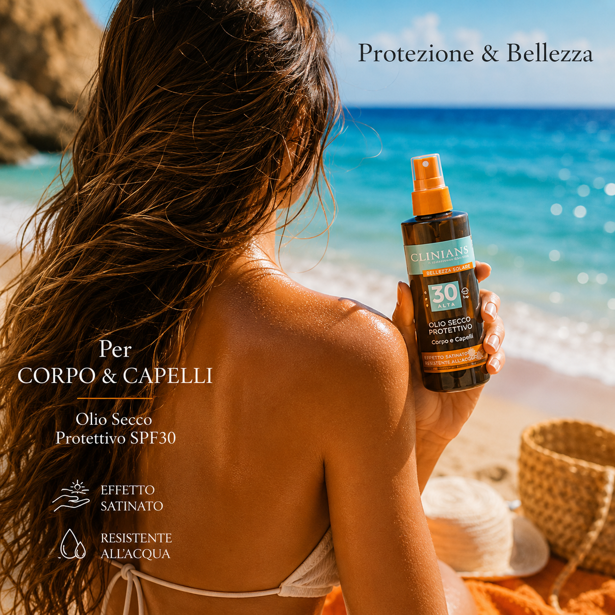 CLINIANS Olio Secco Protettivo SPF 30 Corpo e Capelli Effetto Satinato