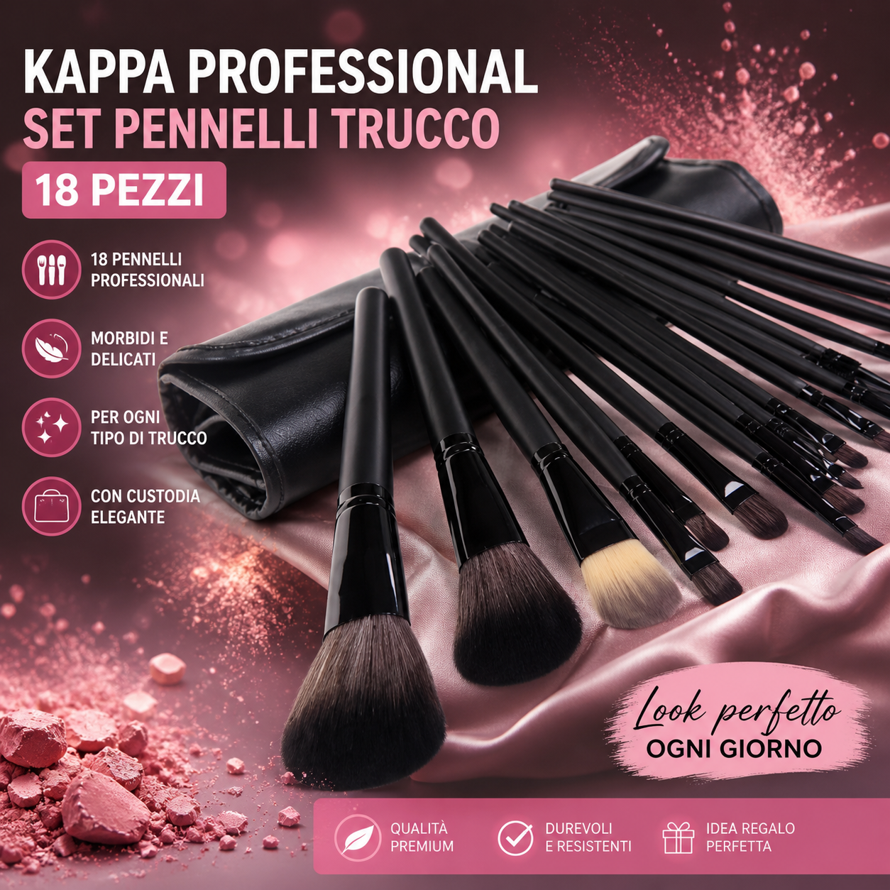 Set Pennelli Trucco Professionali 18 Pezzi 💄✨ Completo con Custodia Elegante