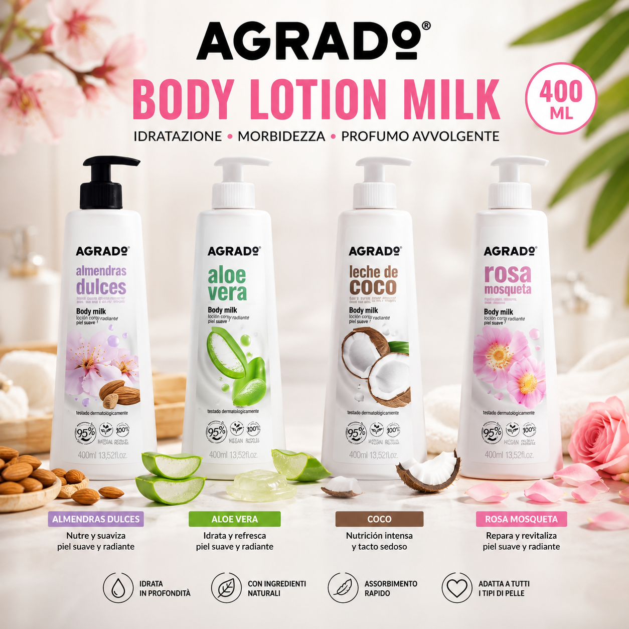 AGRADO Body Lotion Milk 400 ML – Crema Corpo Idratante Profumata