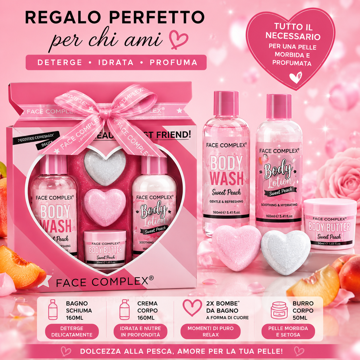 Face Complex Dolcezza alla Pesca Set Completo – Body Wash + Body Lotion + Body Mist