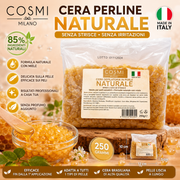 COSMI Milano Cera Depilatoria Perline Naturale 250 g – Cera Brasiliana Senza Strisce Made in Italy