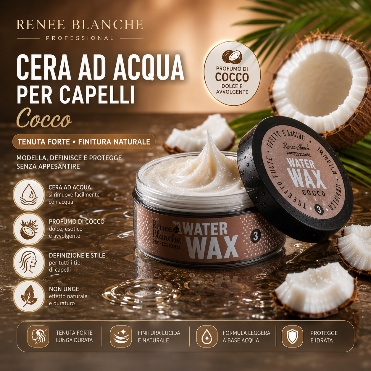 . Renée Blanche Cera ad Acqua per Capelli al Cocco Wax Styling Tenuta Forte 100 ml