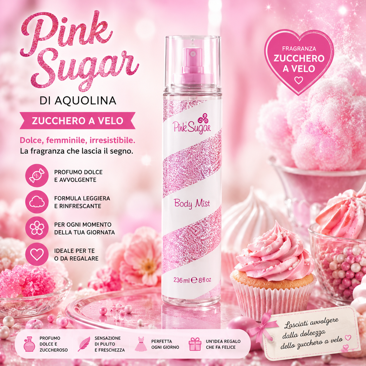 Pink Sugar Aquolina Acqua Corpo Zucchero a Velo Spray Profumato 236 ml