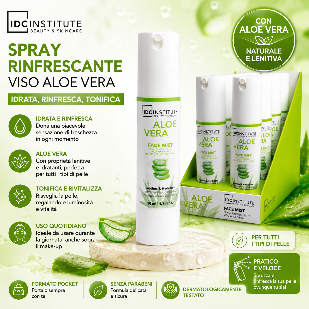 IDC Institute Spray Rinfrescante Viso Aloe Vera 50ml 🌿💦