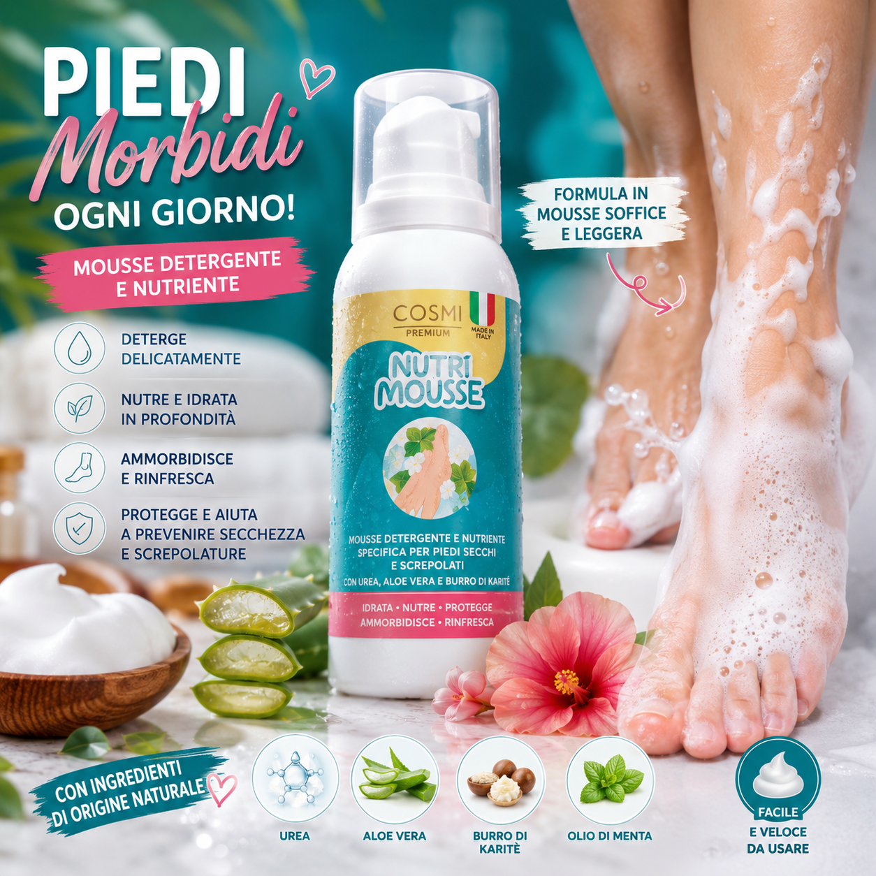Mousse Nutriente Piedi Morbidi Cosmi Idratante e Rinfrescante
