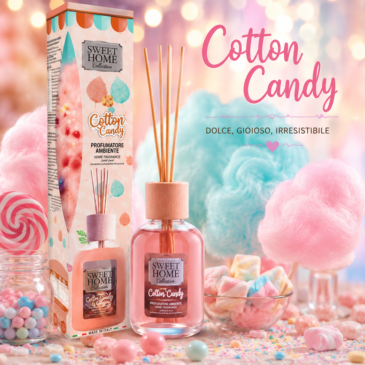 Sweet Home Profumatore Ambiente Bastoncini Cotton Candy 100 ml