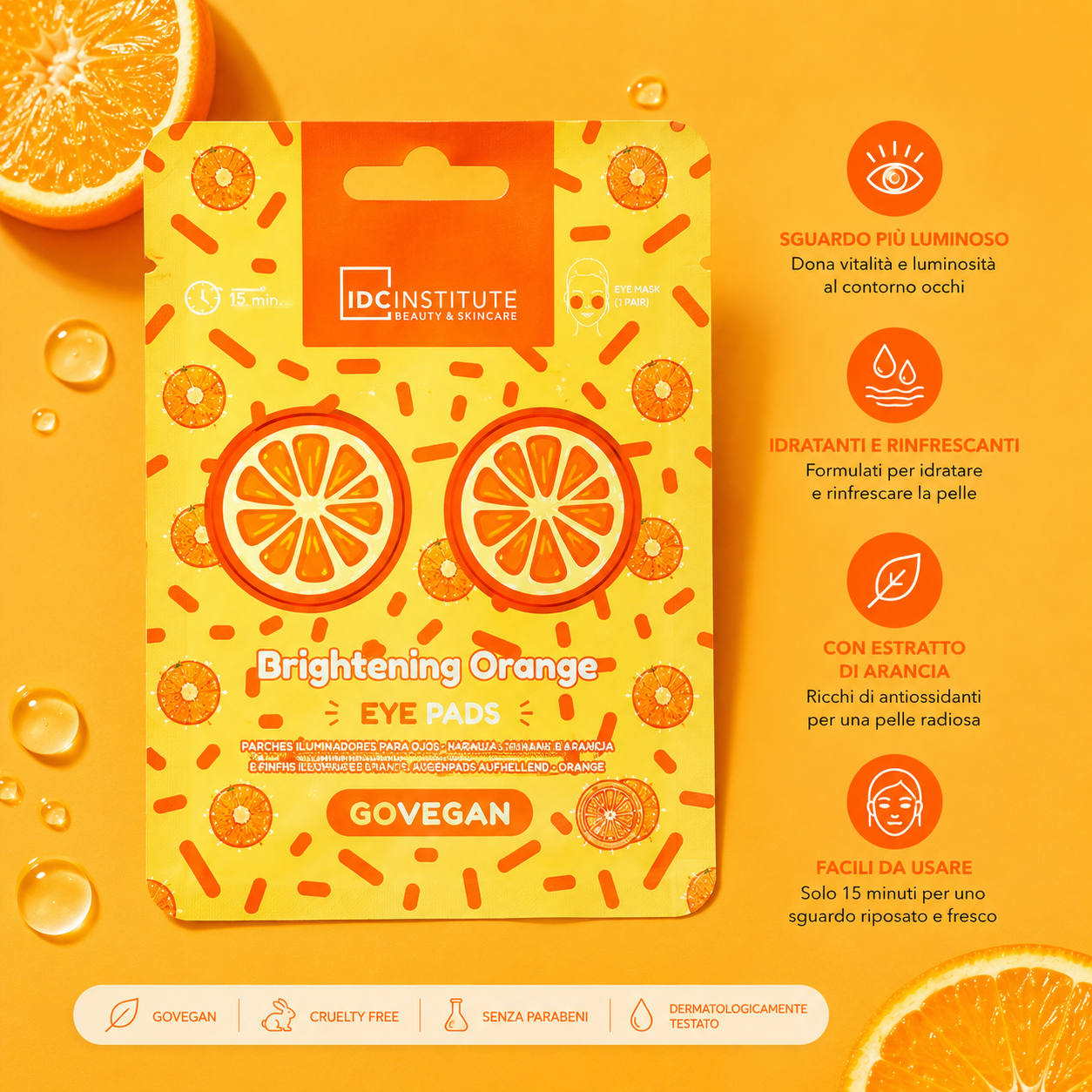 IDC Institute Brightening Orange Eye Pads – Patch Contorno Occhi Illuminanti con Vitamina C