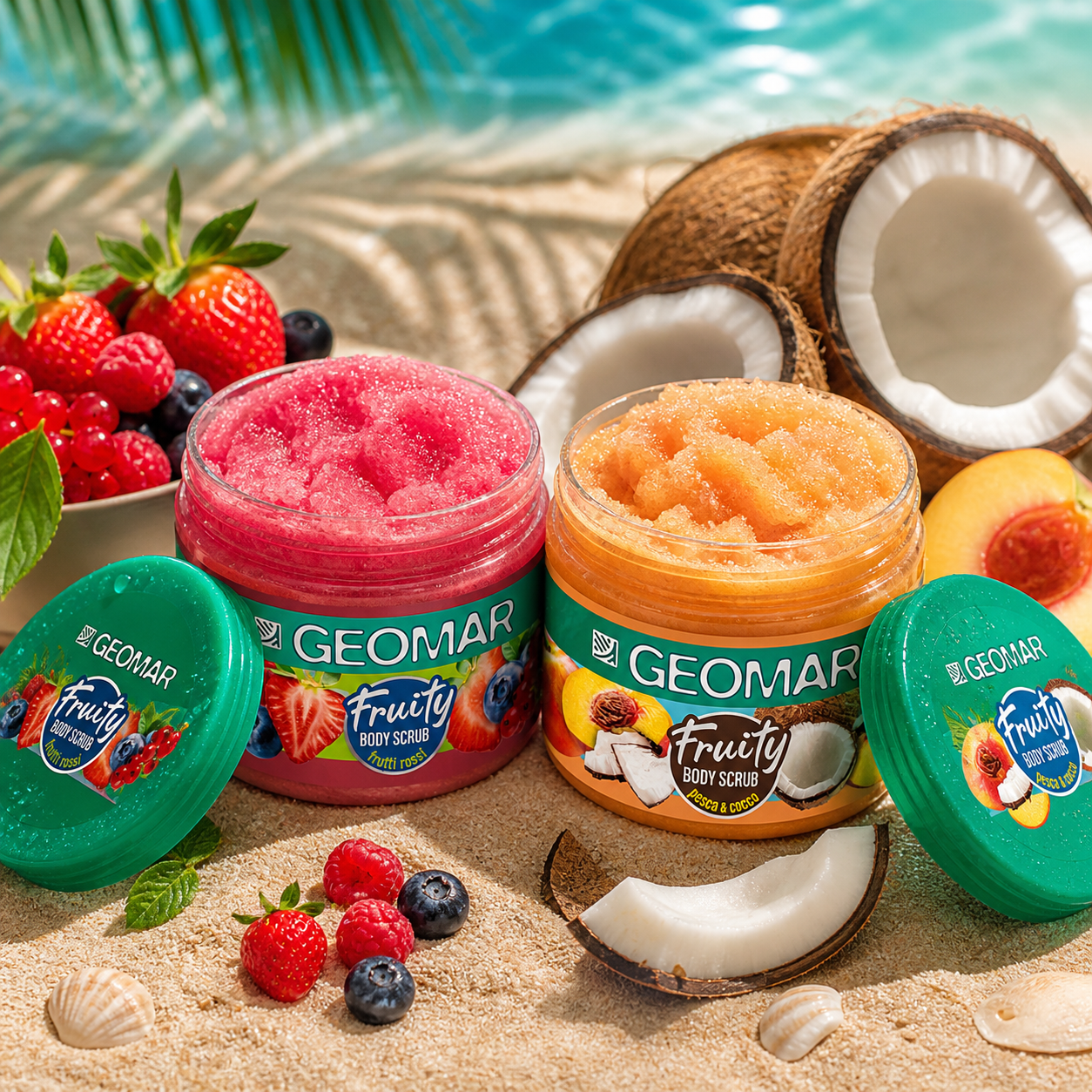 GEOMAR Fruity Body Scrub Esfoliante Corpo Cocco, Pesca & Frutti Rossi 300g