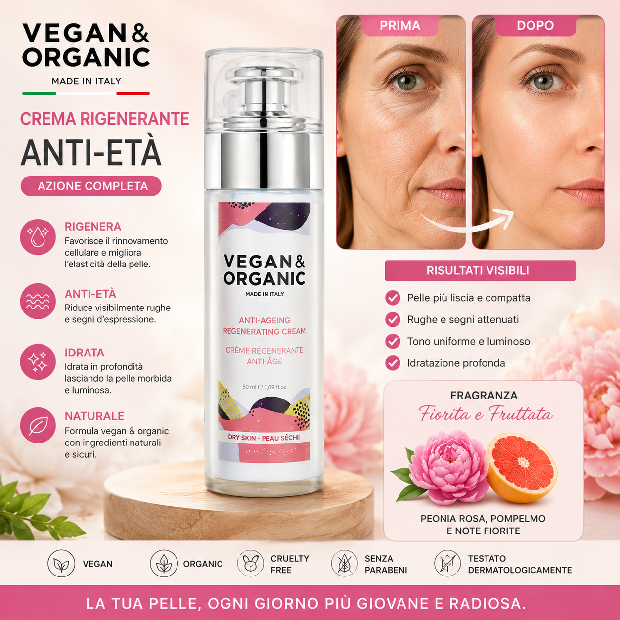 Vegan & Organic Crema Rigenerante Anti-Età 50ml – Crema Viso Anti Age Idratante