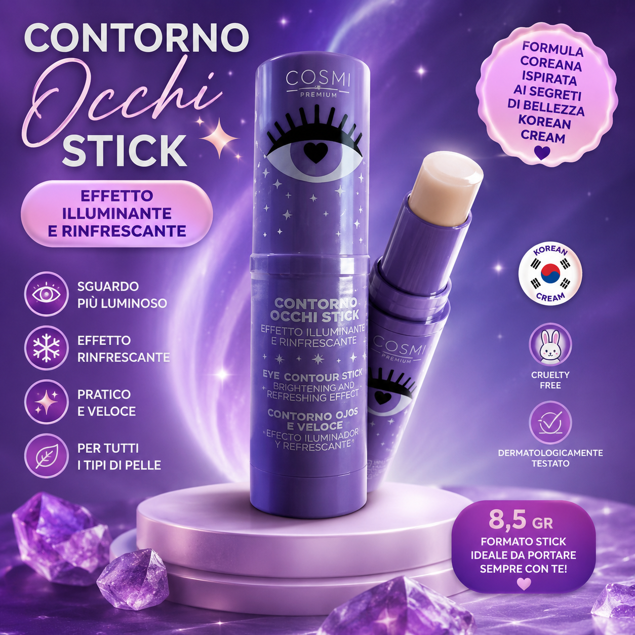 COSMI Premium Contorno Occhi Stick Illuminante e Rinfrescante Korean Beauty 8,5 g