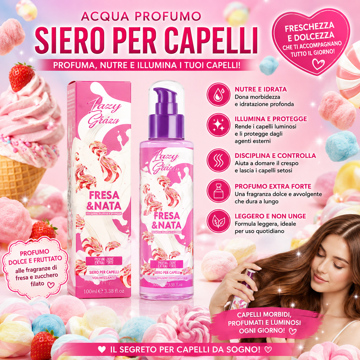 SIERO PER CAPELLI 100Ml Panna e fragola 🍓