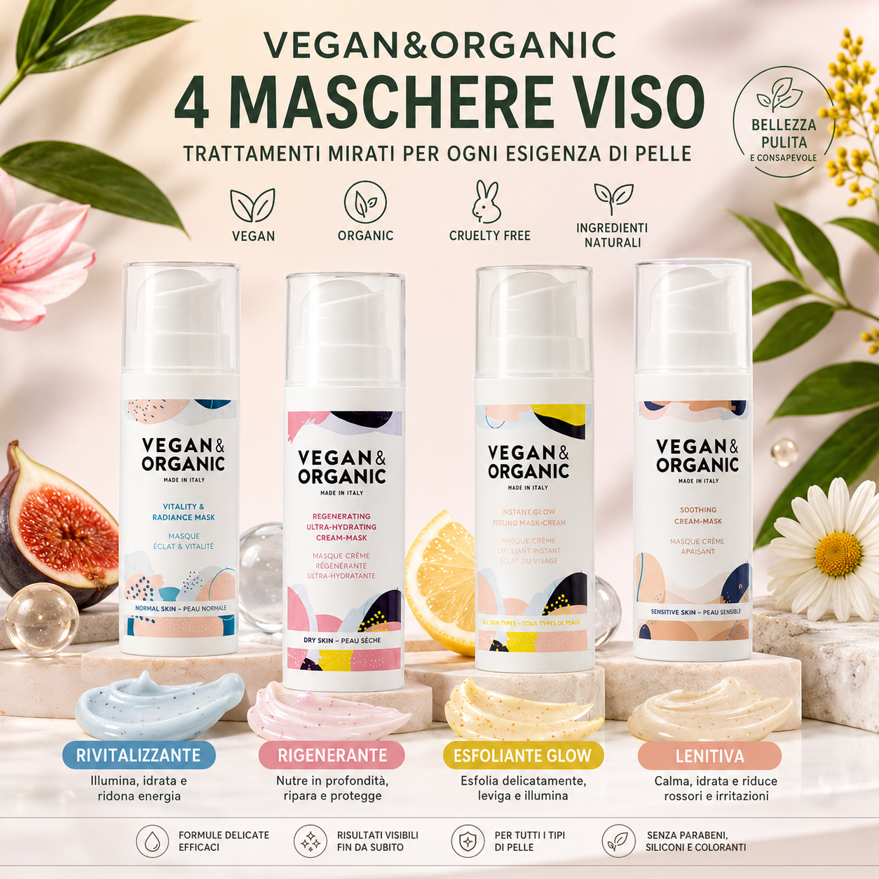 Vegan & Organic 4 Maschere Viso 50ml – Kit Maschere Viso Vegan