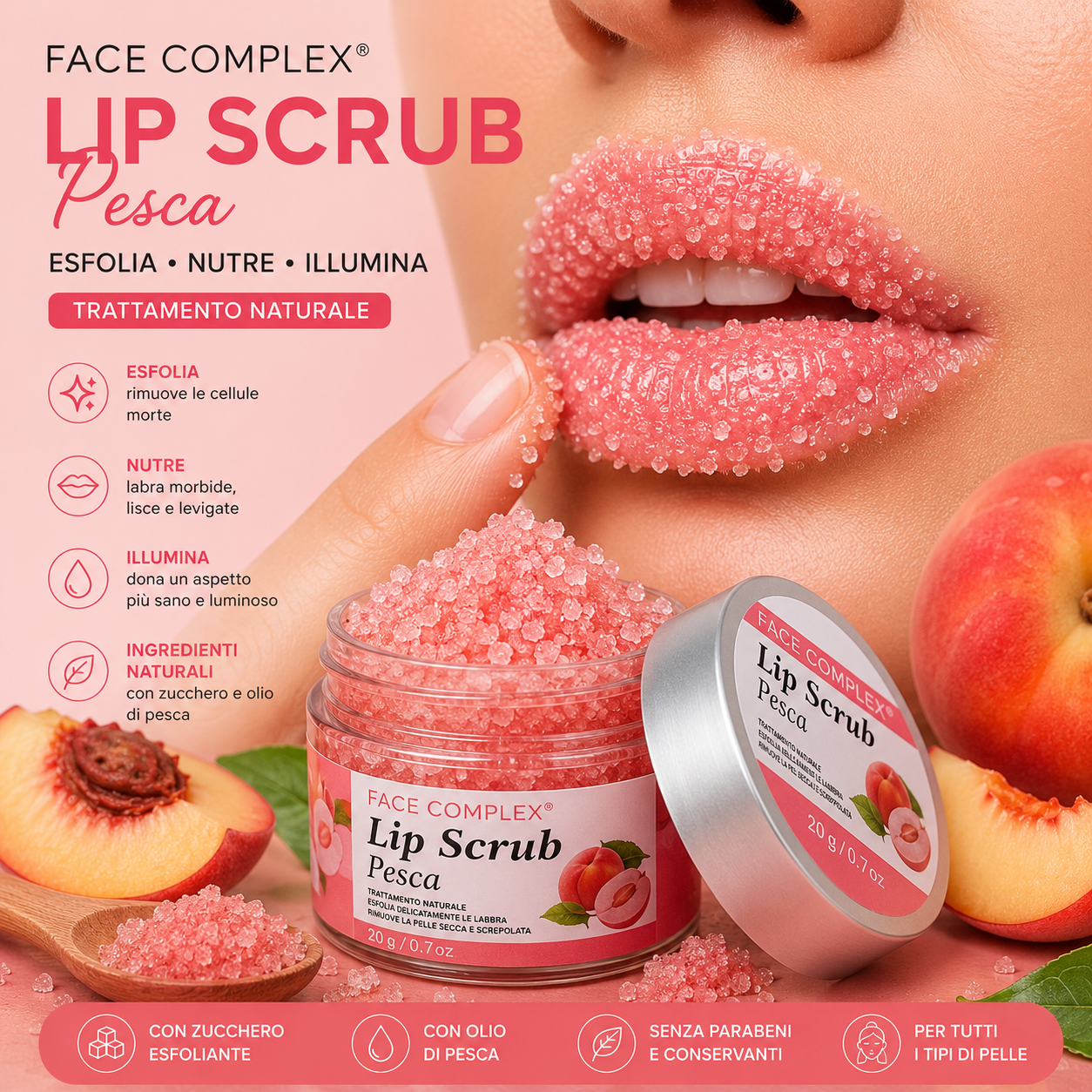FACE COMPLEX Lip Scrub pesca 20 ml Esfoliante Nutriente per Labbra