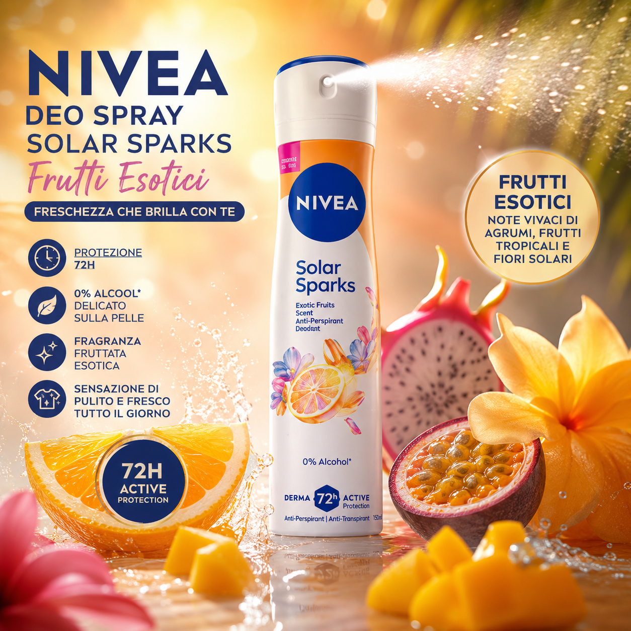 Nivea Deo Spray Solar Sparks Frutti e Fiori Deodorante 72h 150 ml