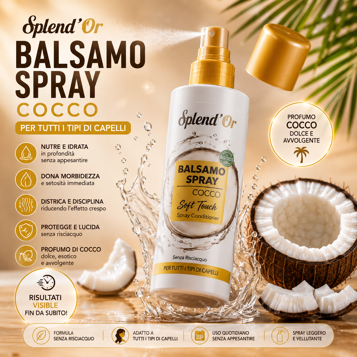 Splend’Or Balsamo Spray al Cocco Districante Capelli Senza Risciacquo 150 ml