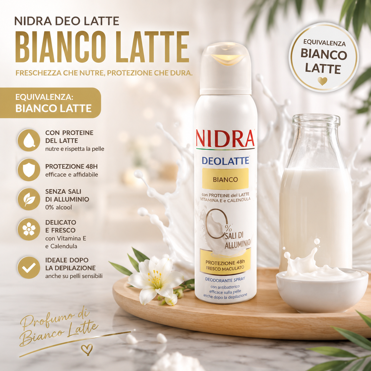 Nidra Deo Latte Bianco Spray 150ml – Deodorante Equivalenza Bianco Latte