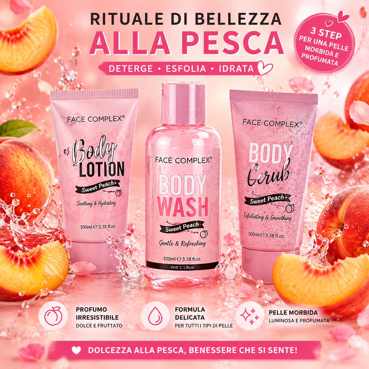Face Complex Sweet Peach Beauty Kit – Pochette con Body Wash e Body Lotion100 ml