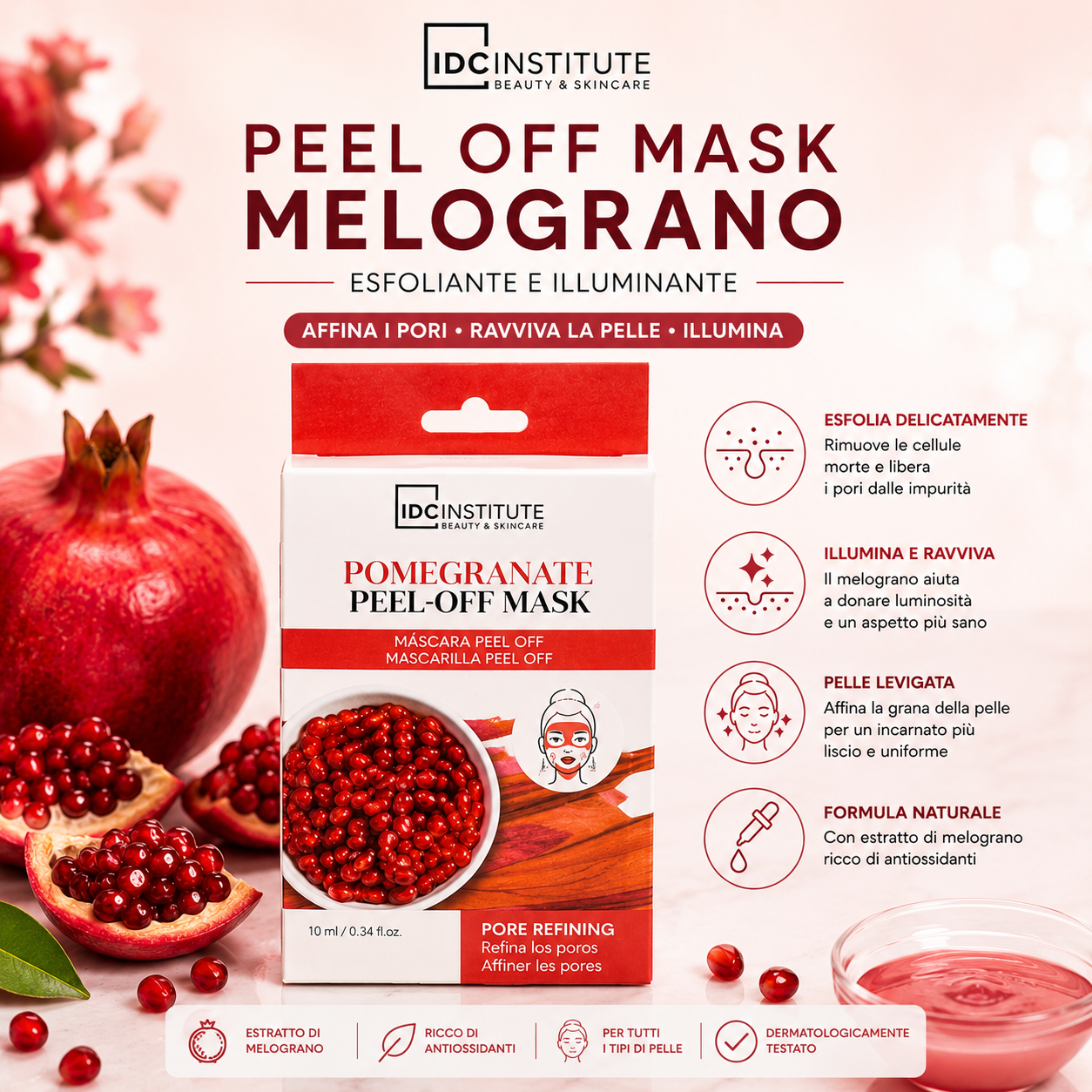 IDC Institute Peel Off Mask Melograno – Maschera Viso Esfoliante Illuminante3pz