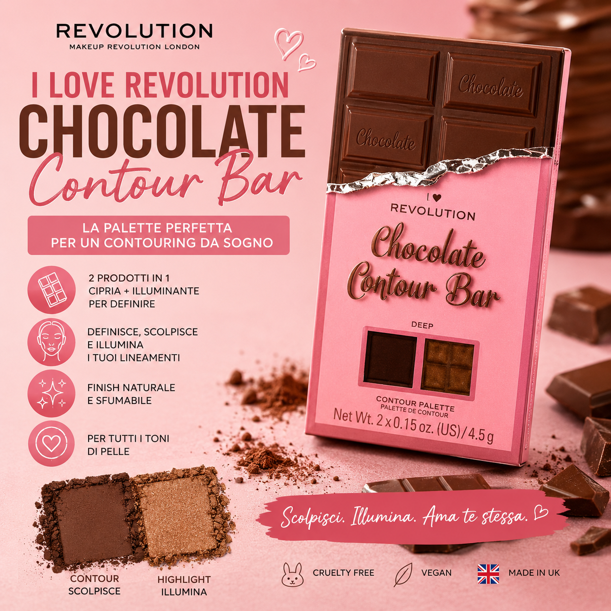 Palette Contouring Revolution Chocolate Contour Bar – Cipria e Illuminante Viso