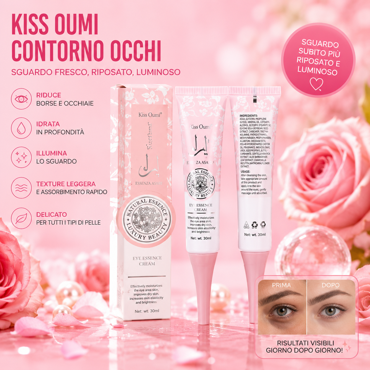 Kiss Oumi Contorno Occhi 30ml – Eye Cream Idratante Anti Occhiaie