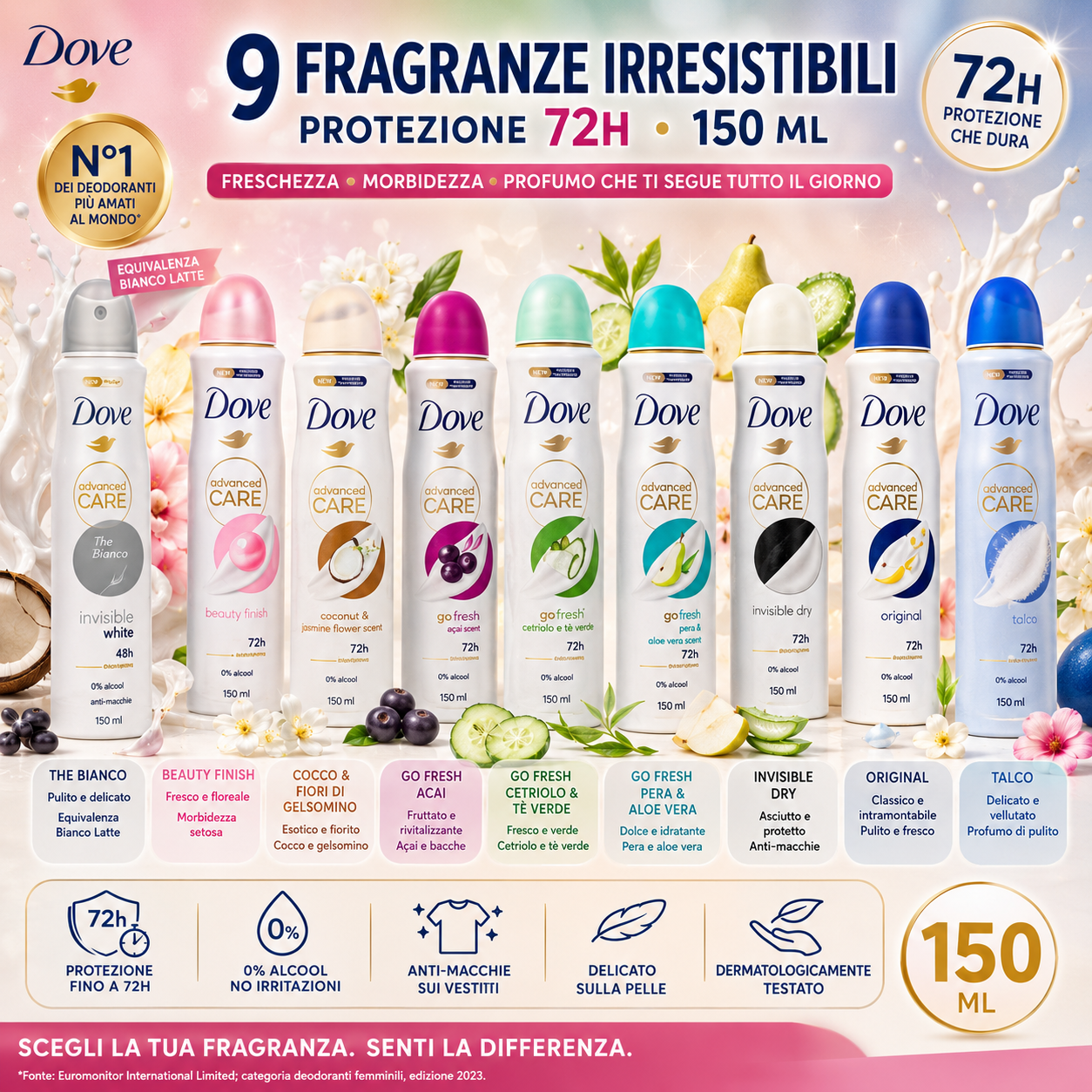 Dove Deo Spray Assortiti 9 Fragranze Deodorante Spray 72h 150 ml