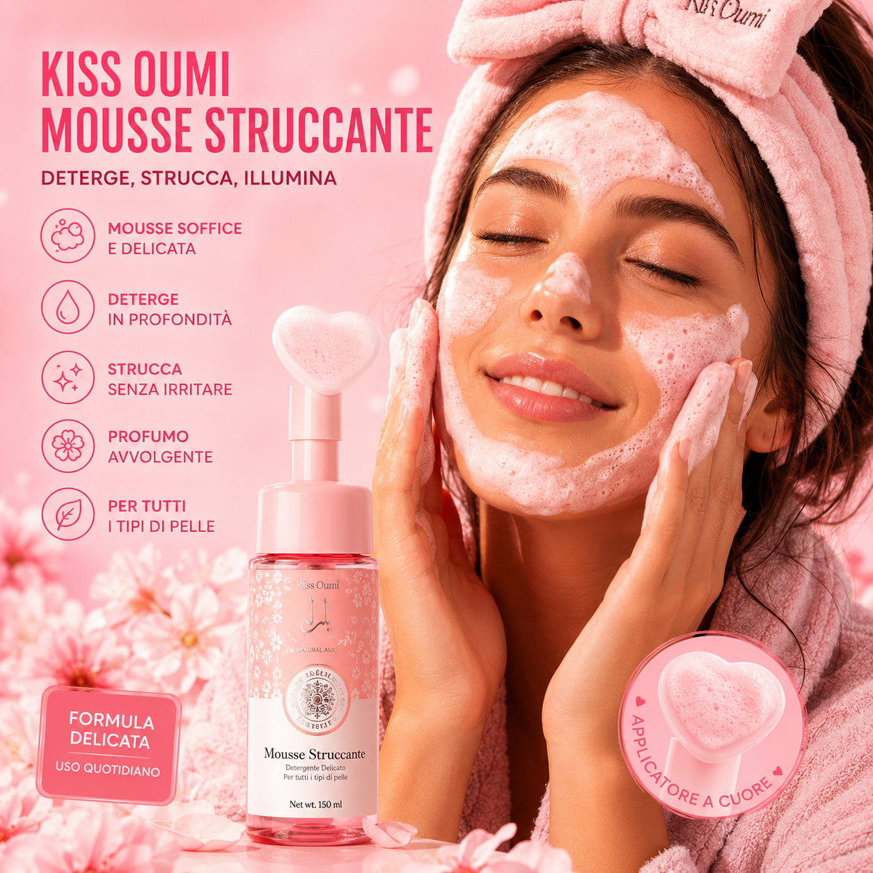 Kiss Oumi Mousse Struccante 150ml – Detergente Viso Schiuma Delicata