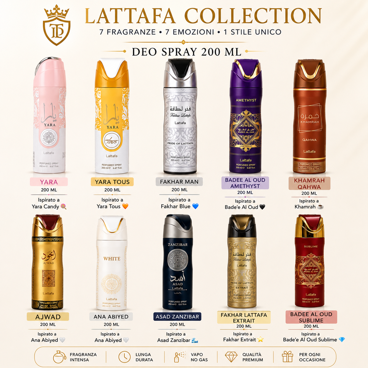 🔥 Lattafa Collection Deo Spray 200ML – Profumi Arabi Corpo