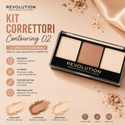 Kit Correttori Revolution Contouring 02 – Palette Contour Highlight e Brighten Viso