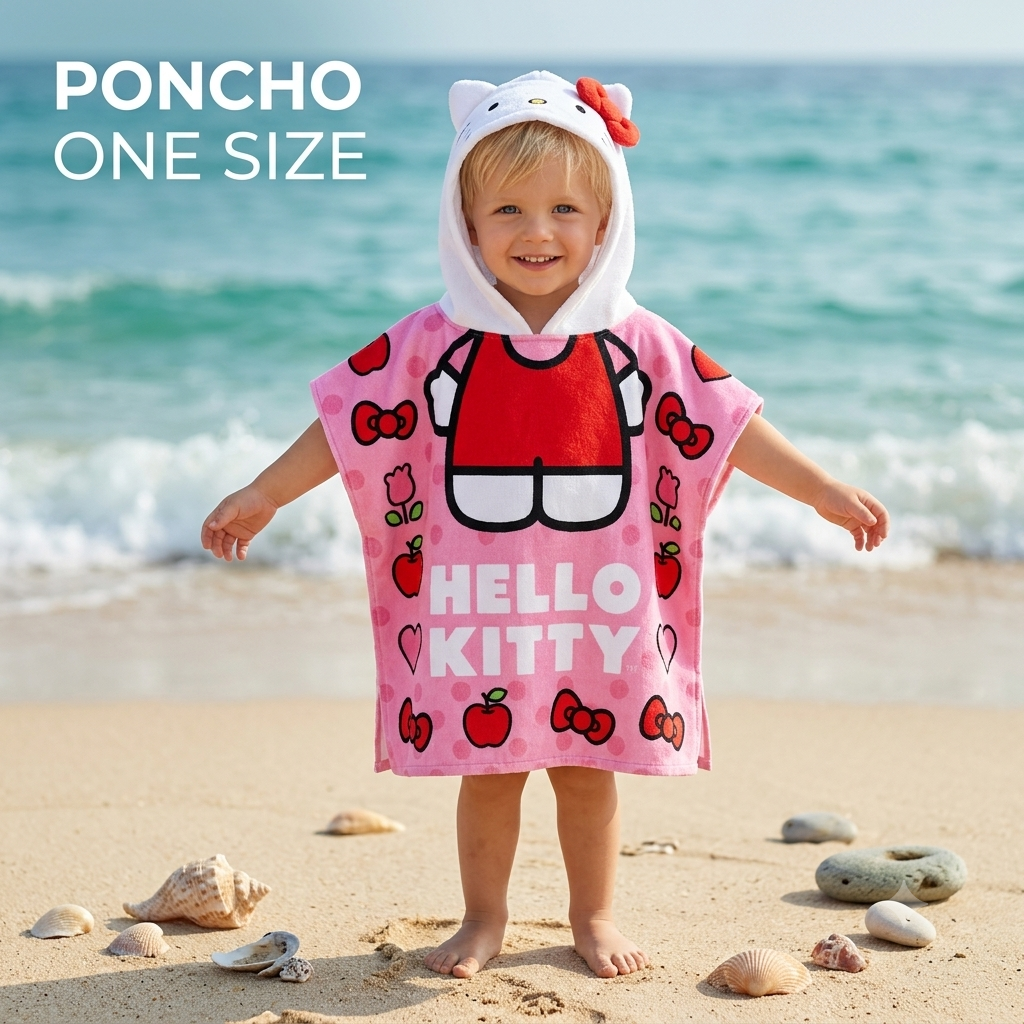 Poncho Telo Mare Bimbo con Cappuccio HELLO KITTY– Taglia Unica (Microfibra)