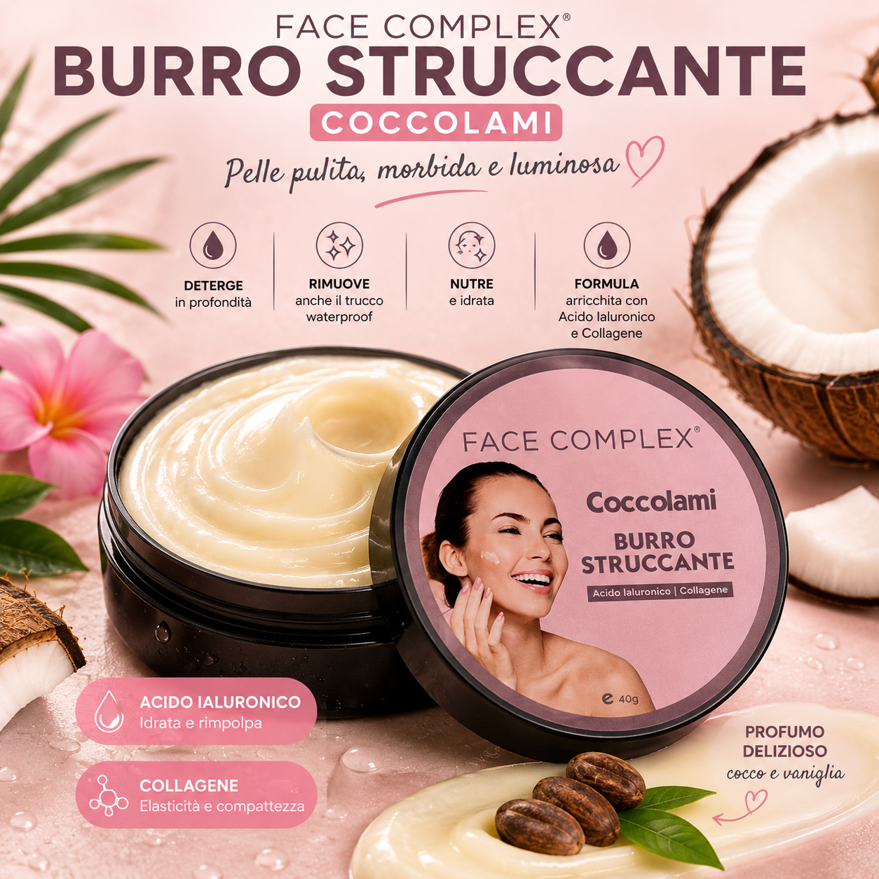 FACE COMPLEX Burro Struccante al Cocco 100 ml Detergente Delicato per il Viso