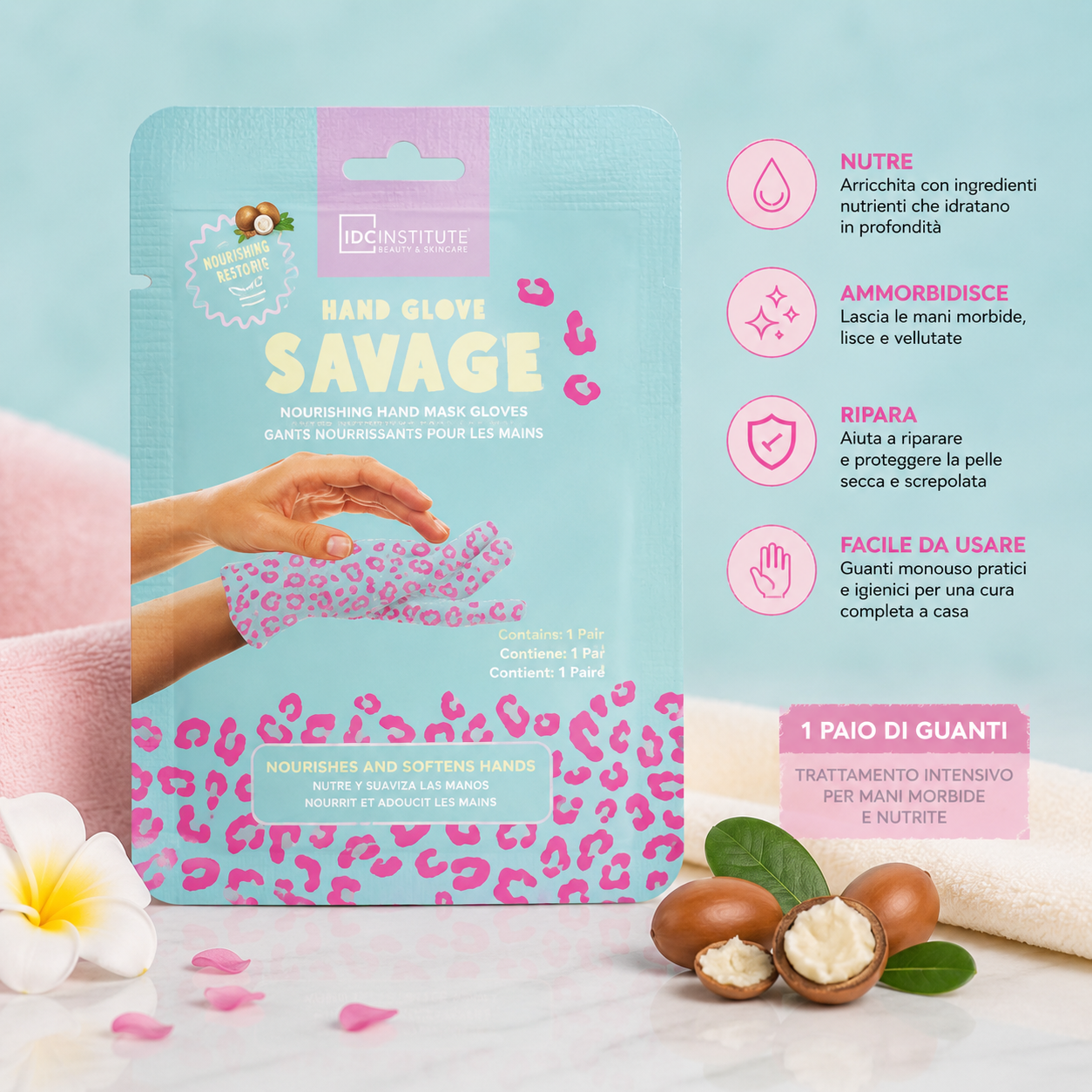 IDC Institute Savage Hand Glove Mask – Guanti Idratanti Nutrienti per Mani