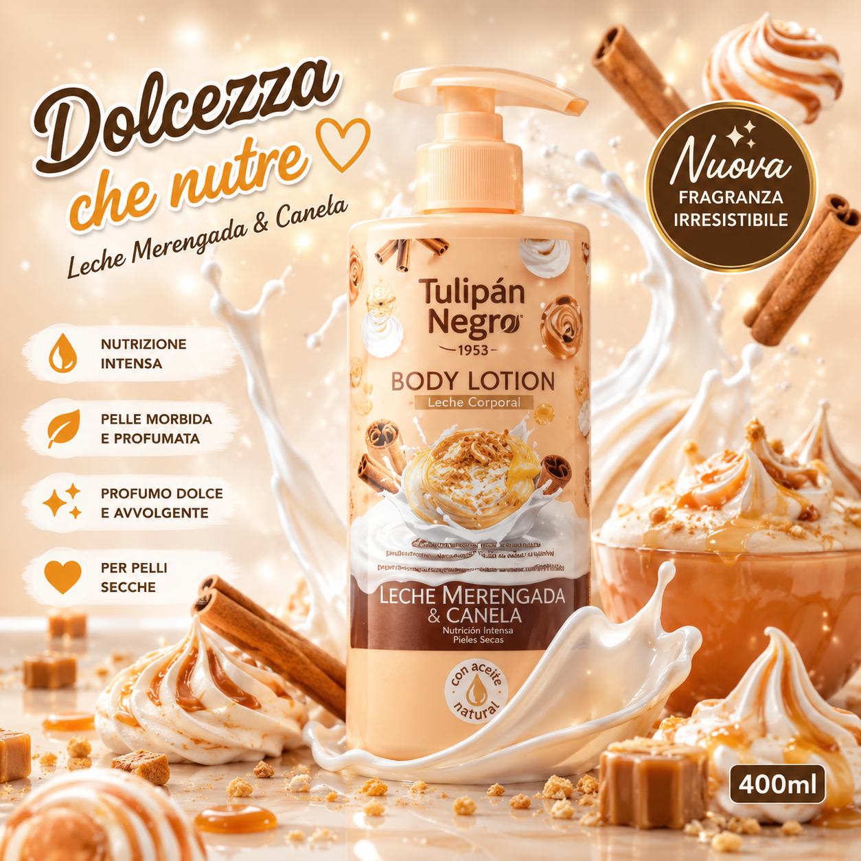 Tulipán Negro Dolcezza che Nutre – Latte Corpo Vaniglia e Cannella
